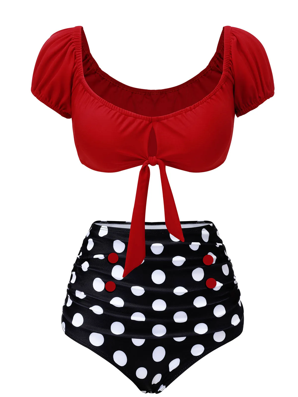1950s Red & Black Polka Dot Halter Swimsuit sold by Retro Stage product image thumbnail 2