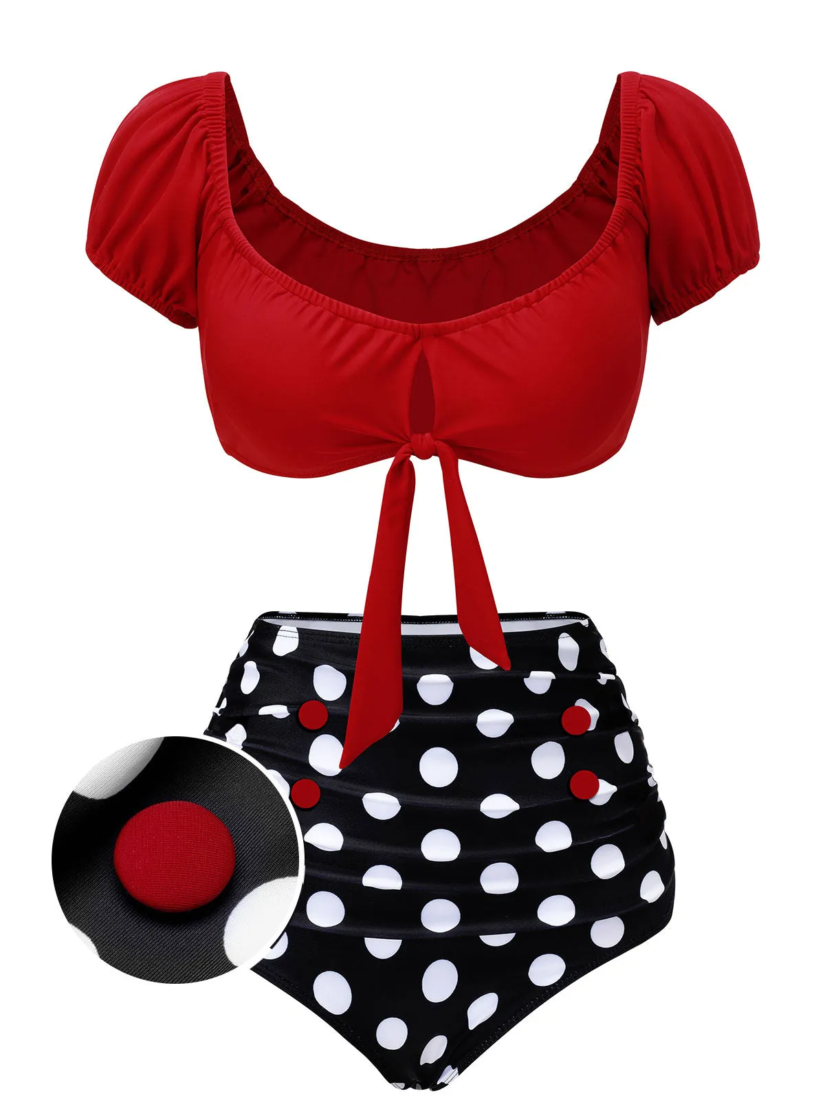 1950s Red & Black Polka Dot Halter Swimsuit sold by Retro Stage