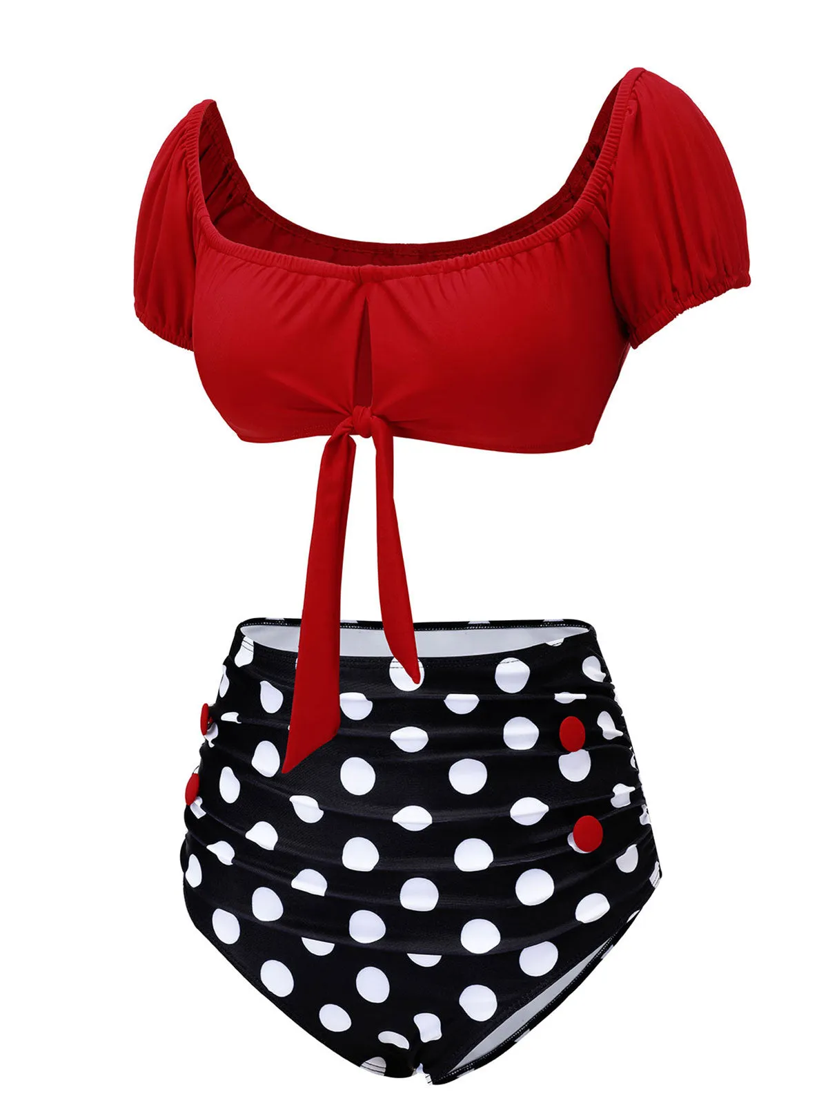1950s Red & Black Polka Dot Halter Swimsuit sold by Retro Stage product image thumbnail 3