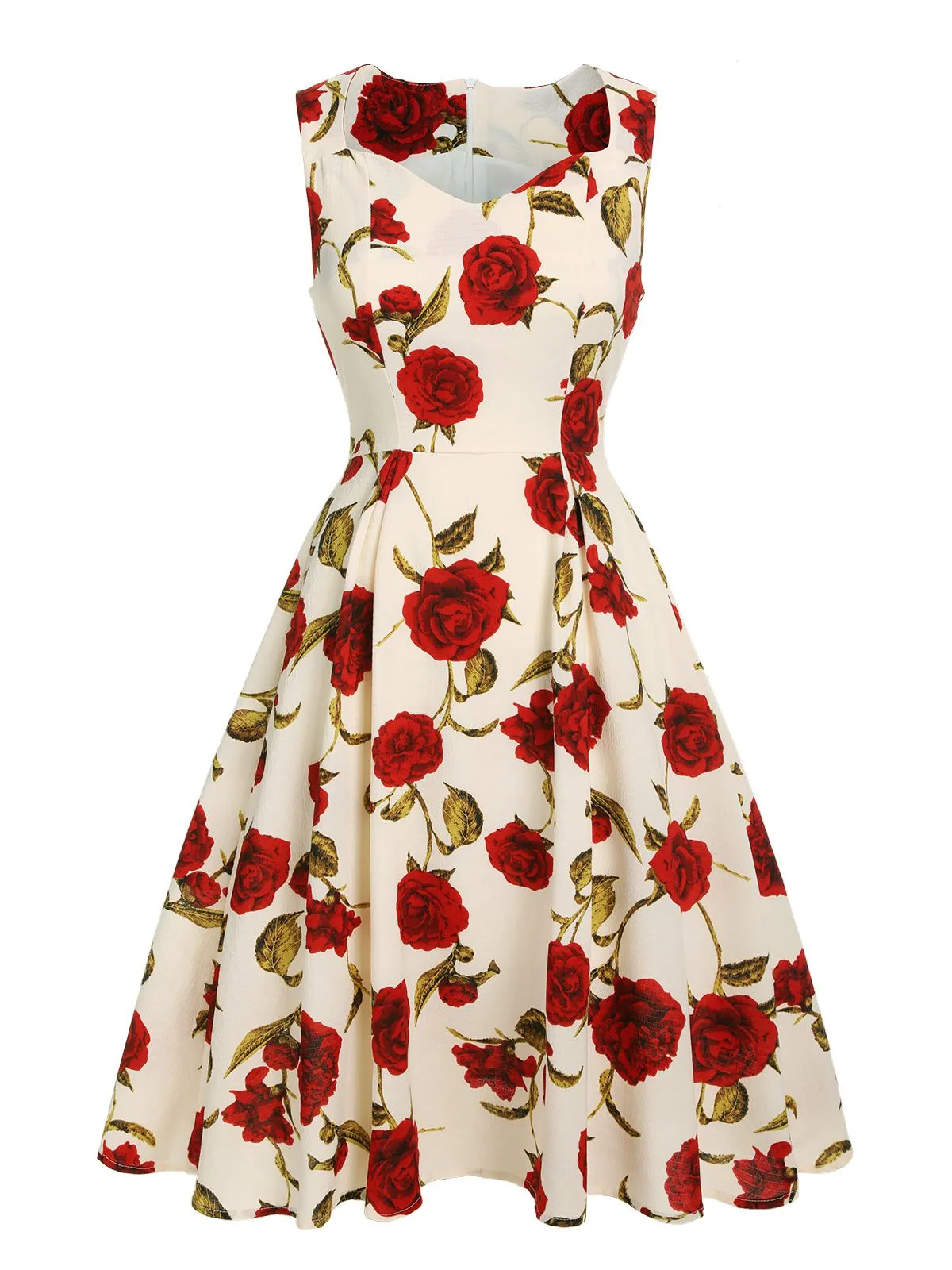 1950s Floral Sleeveless Heart Collar Dress sold by Retro Stage