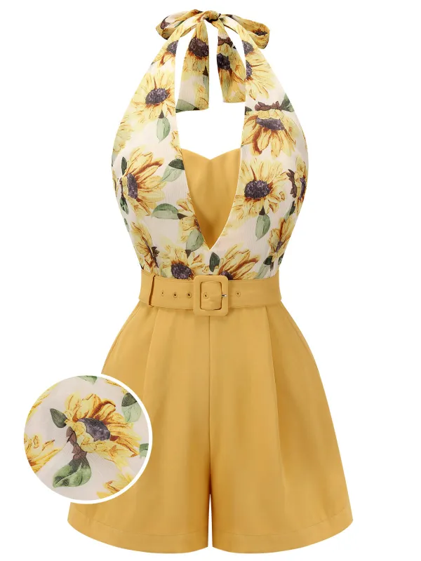 Yellow 1950s Sunflower Halter Romper sold by Retro Stage
