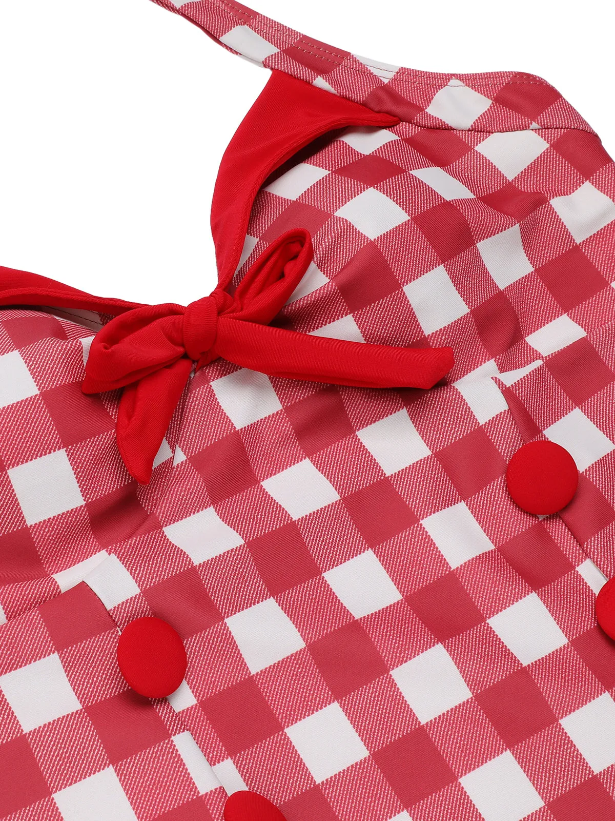 Red 1950s Plaids Added Bowknot Swimsuit sold by Retro Stage product image thumbnail 5