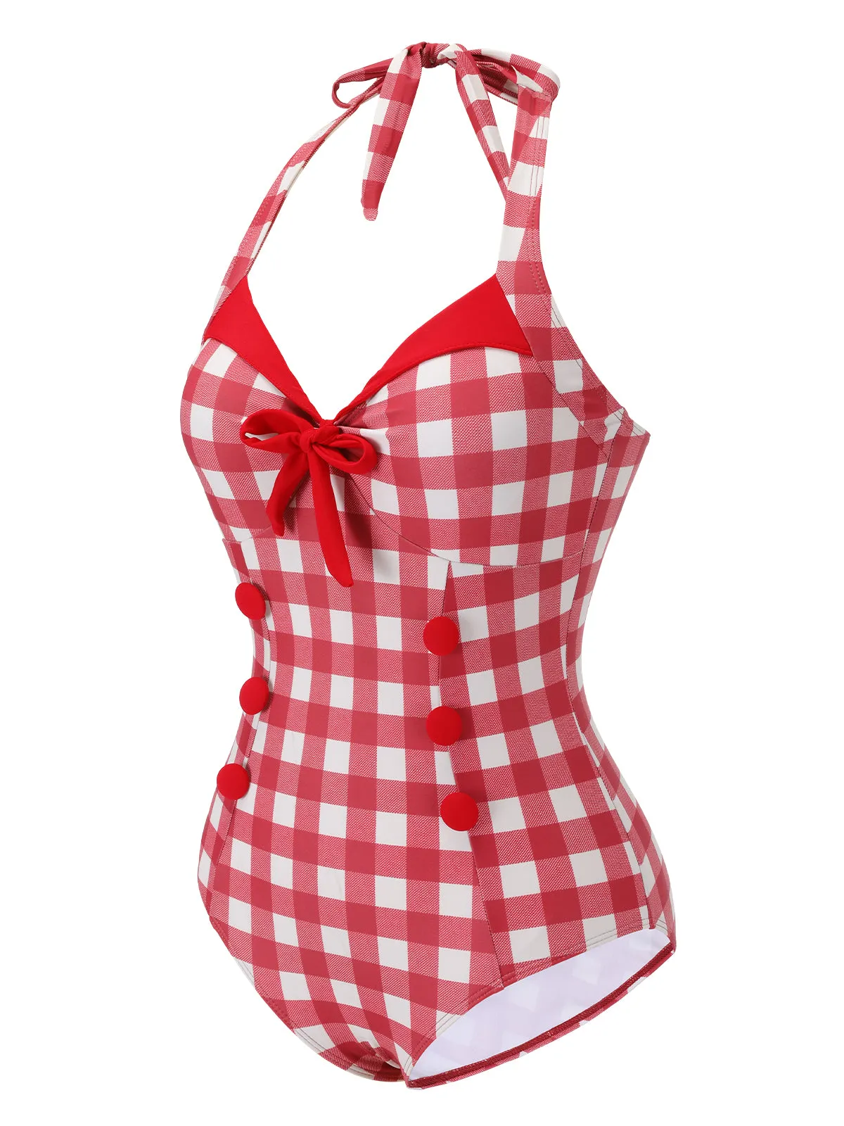 Red 1950s Plaids Added Bowknot Swimsuit sold by Retro Stage product image thumbnail 3