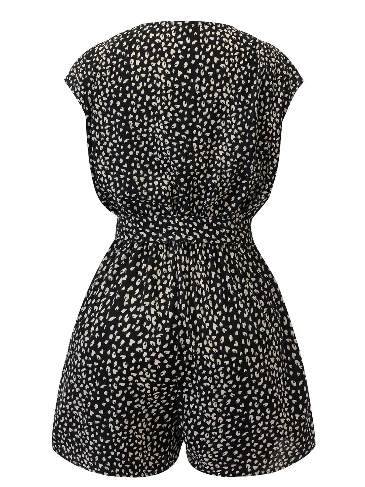 Black 1950s Printed V-Neck Belted Romper sold by Retro Stage product image thumbnail 4