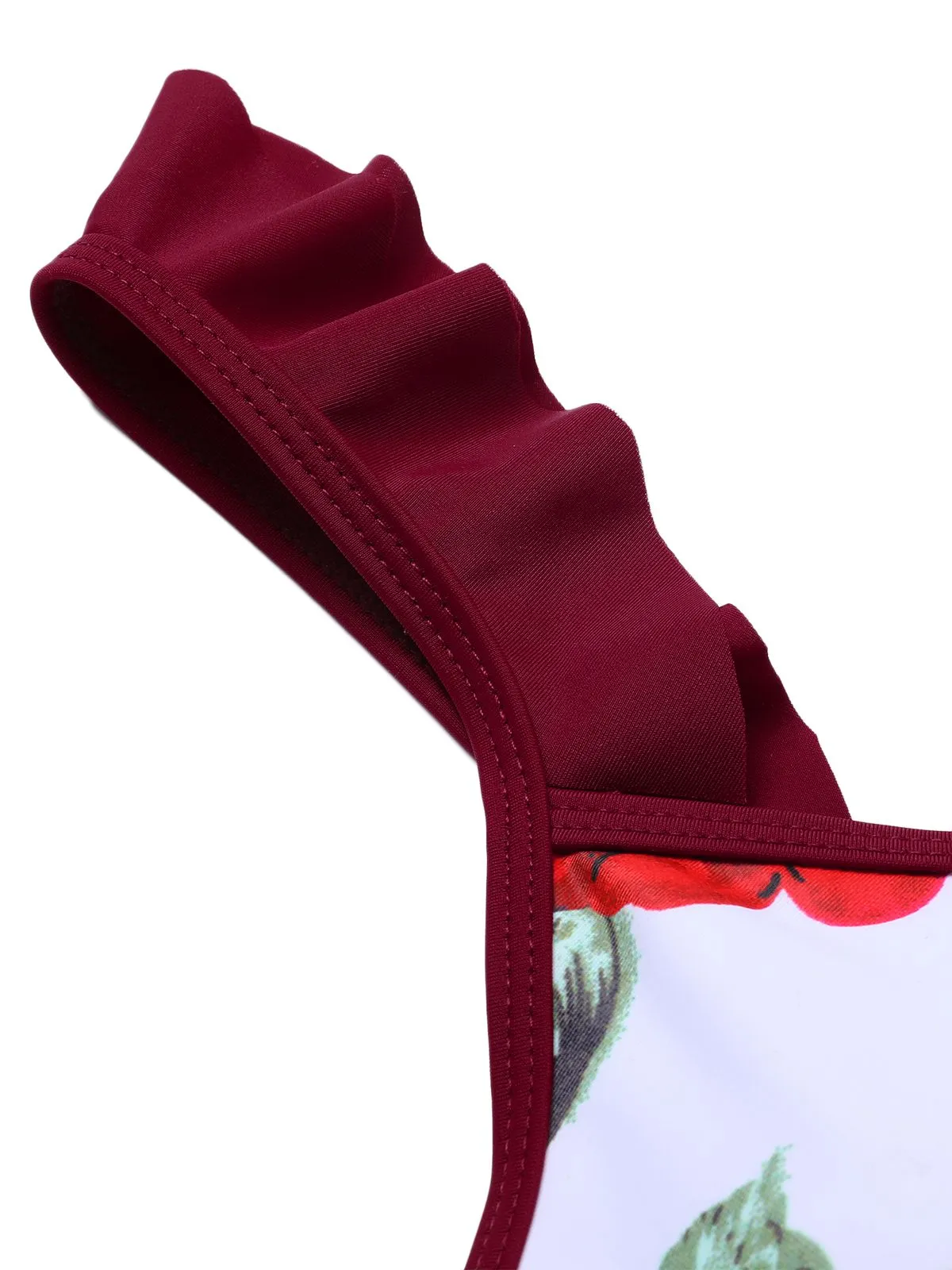 Red 1940s Floral Ruffles Swimsuit sold by Retro Stage product image thumbnail 5