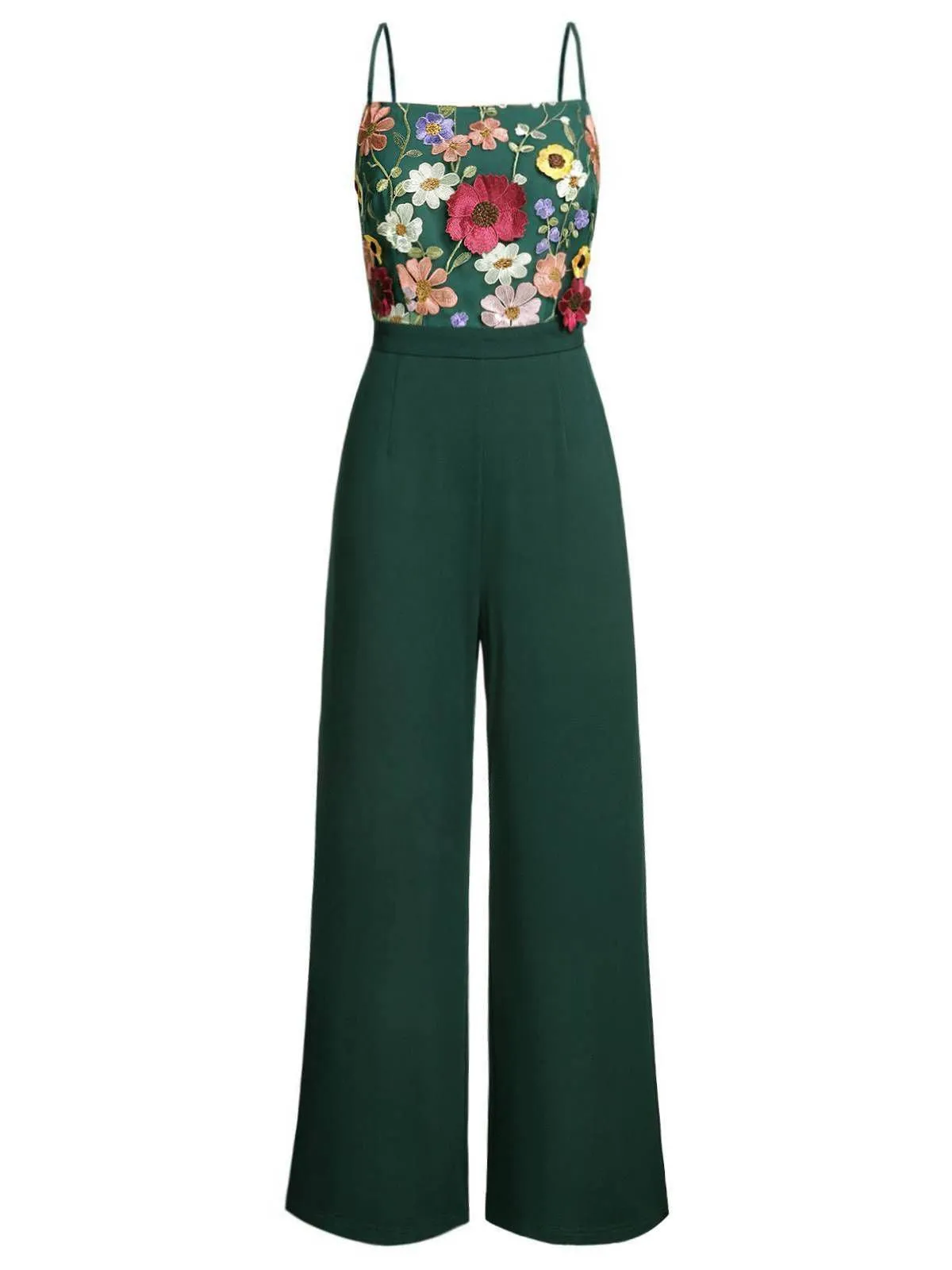Green 1930s 3D Floral Strap Patchwork Jumpsuit sold by Retro Stage product image thumbnail 3