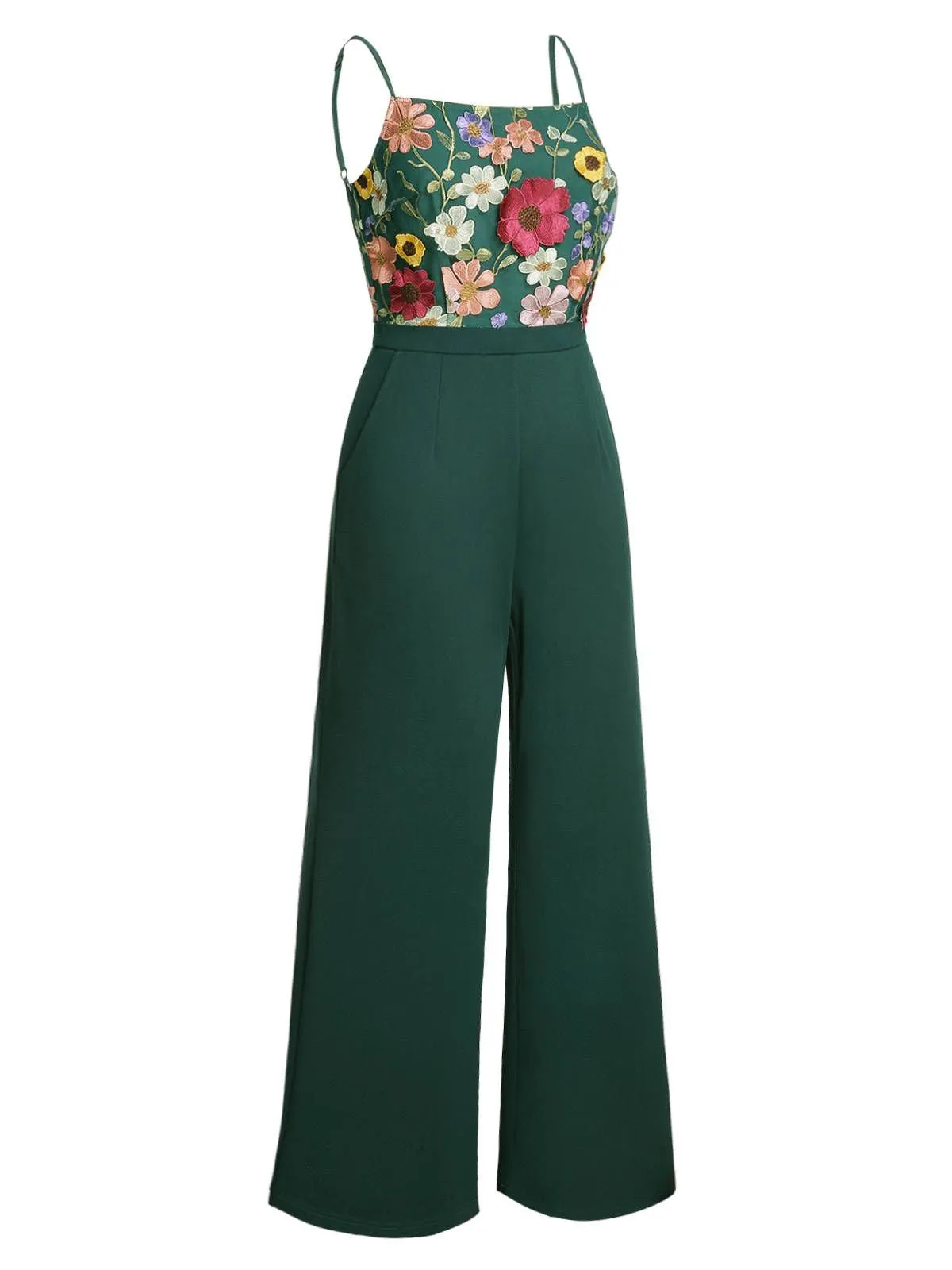 Green 1930s 3D Floral Strap Patchwork Jumpsuit sold by Retro Stage product image thumbnail 4