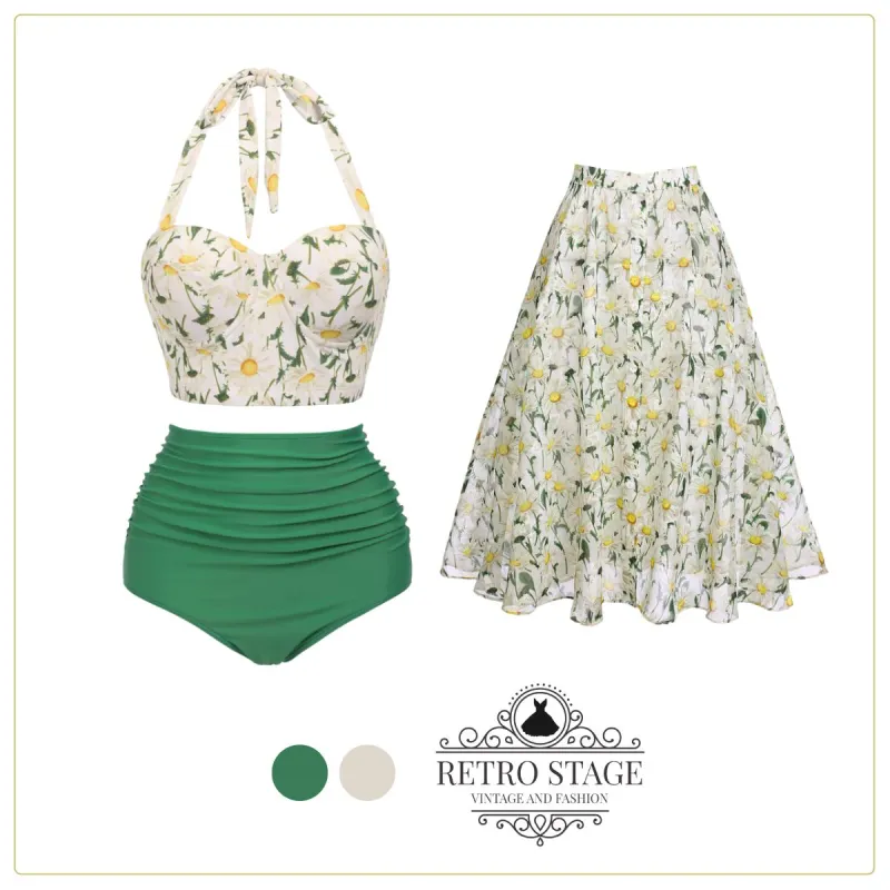 1950s Floral Halter Lace-up Bikini Set sold by Retro Stage