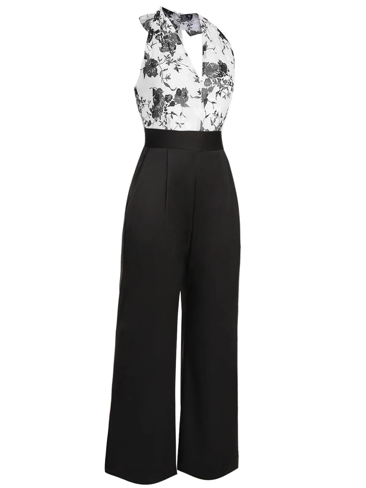 Black White 1930s Floral Halter Strap Jumpsuit sold by Retro Stage product image thumbnail 5