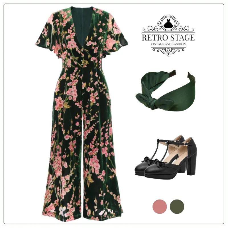 Green 1930s Velvet Vintage Jumpsuit sold by Retro Stage