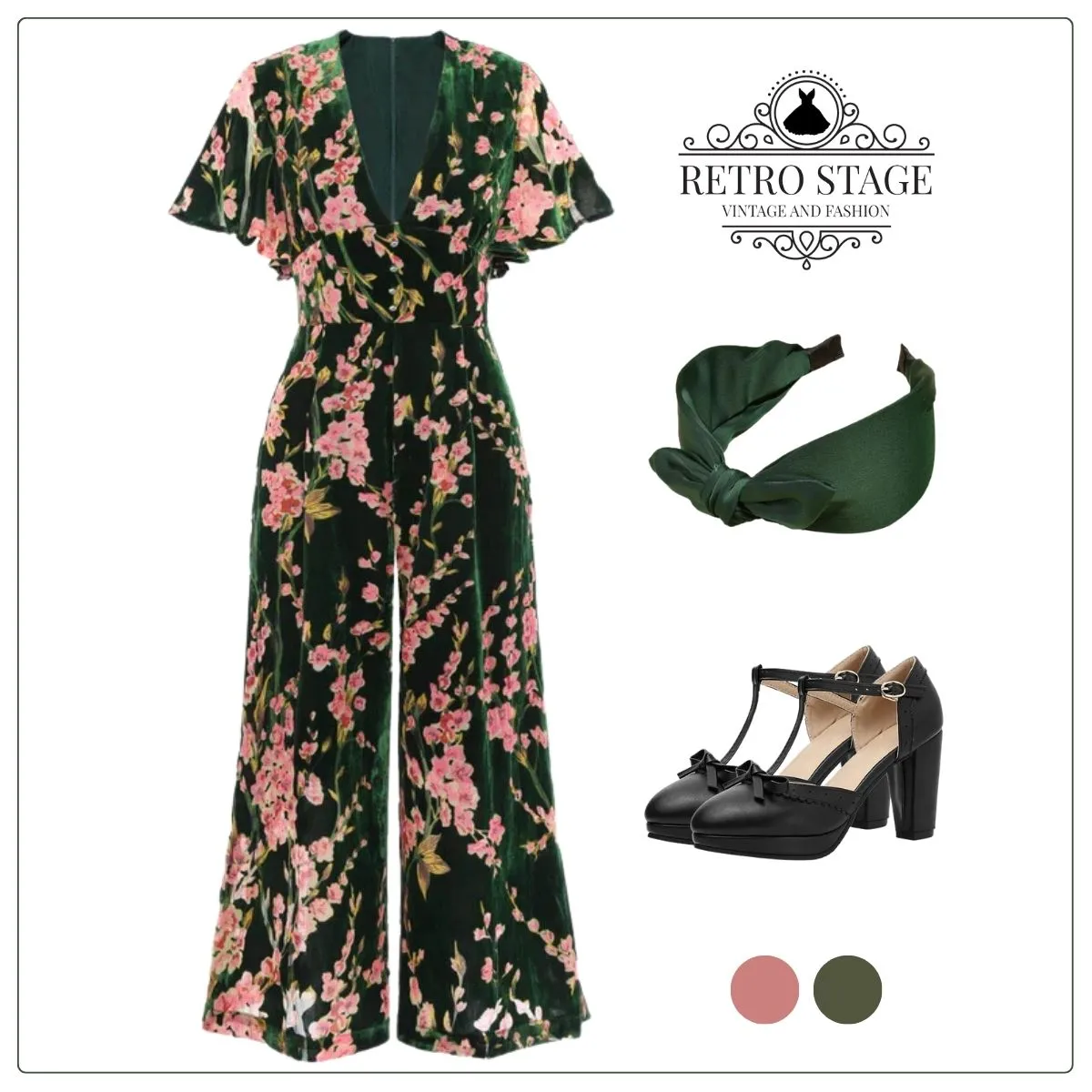 Green 1930s Velvet Vintage Jumpsuit sold by Retro Stage