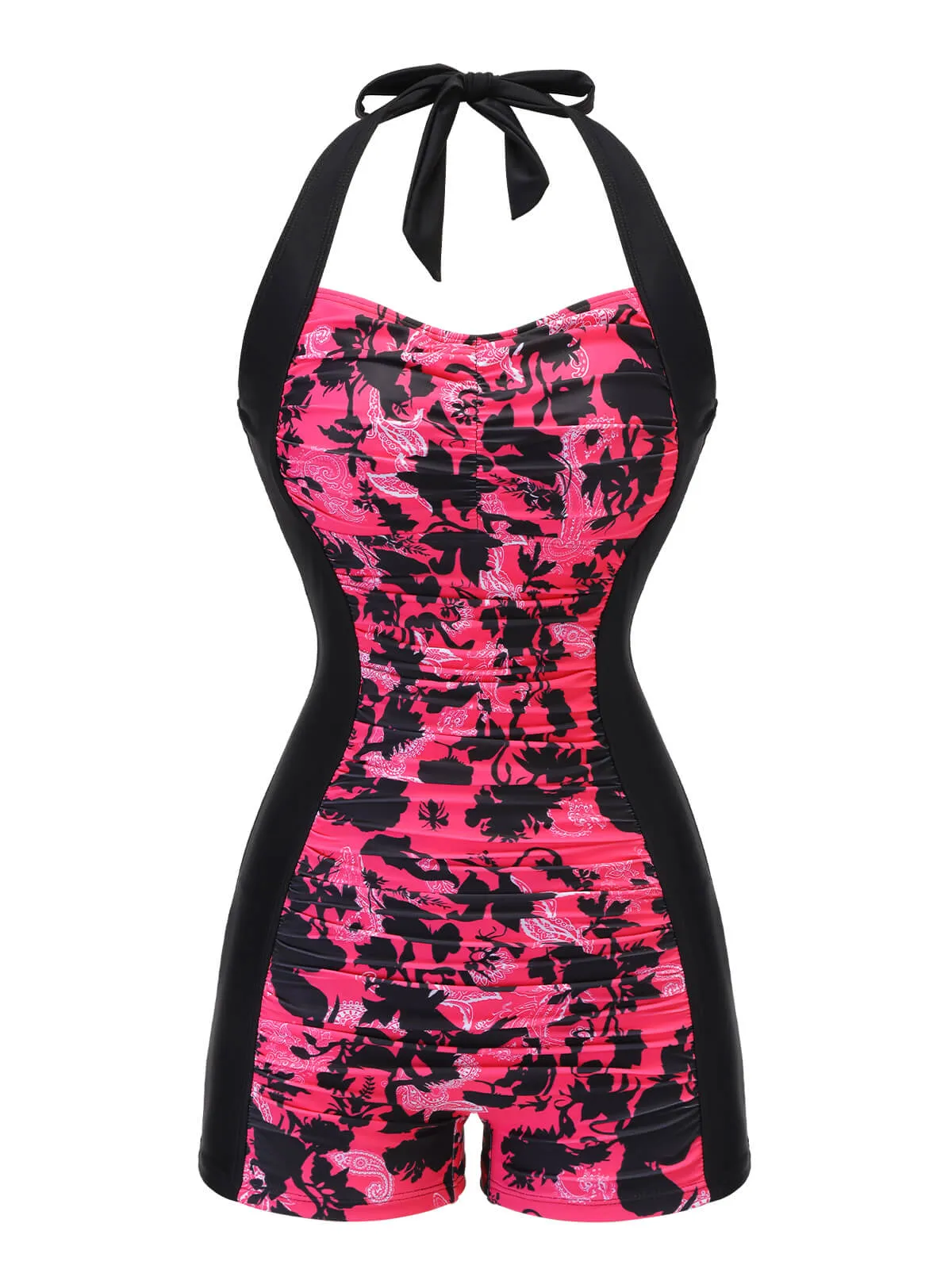 Black & Pink 1950s Floral Halter Swimsuit sold by Retro Stage product image thumbnail 2