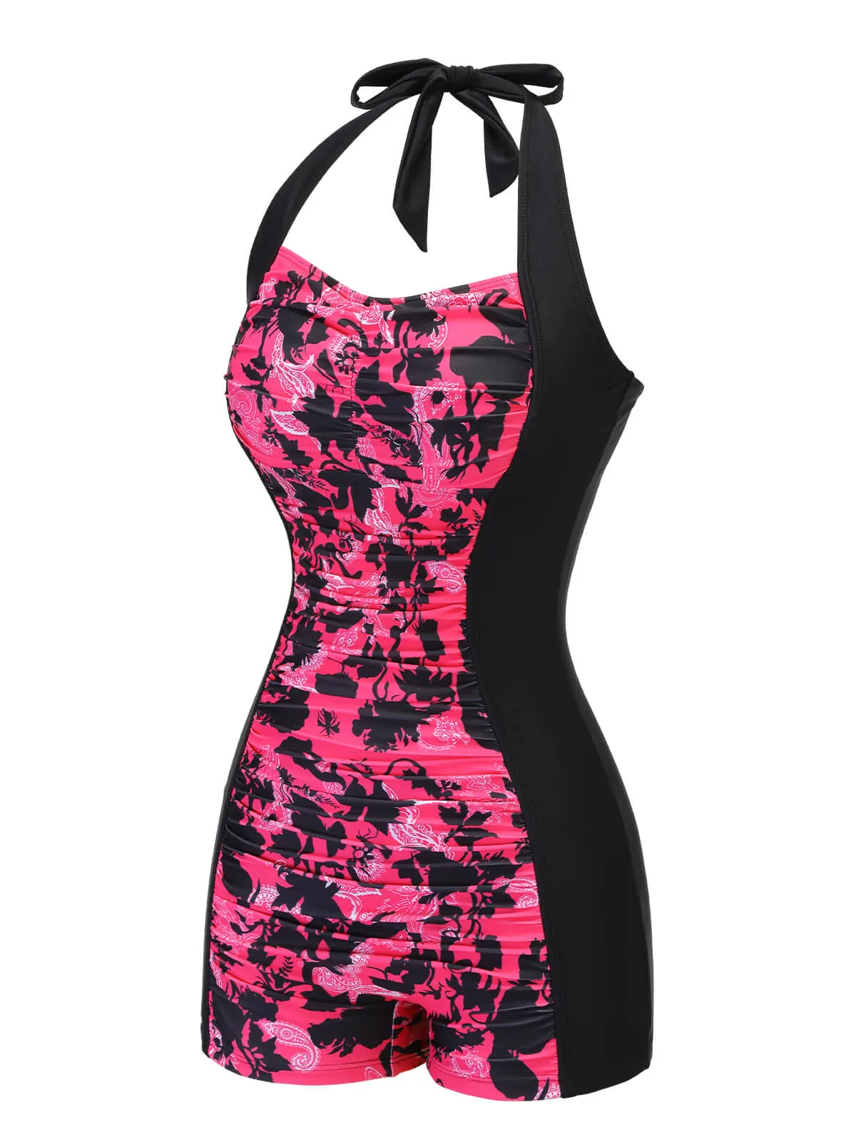 Black & Pink 1950s Floral Halter Swimsuit sold by Retro Stage product image thumbnail 3