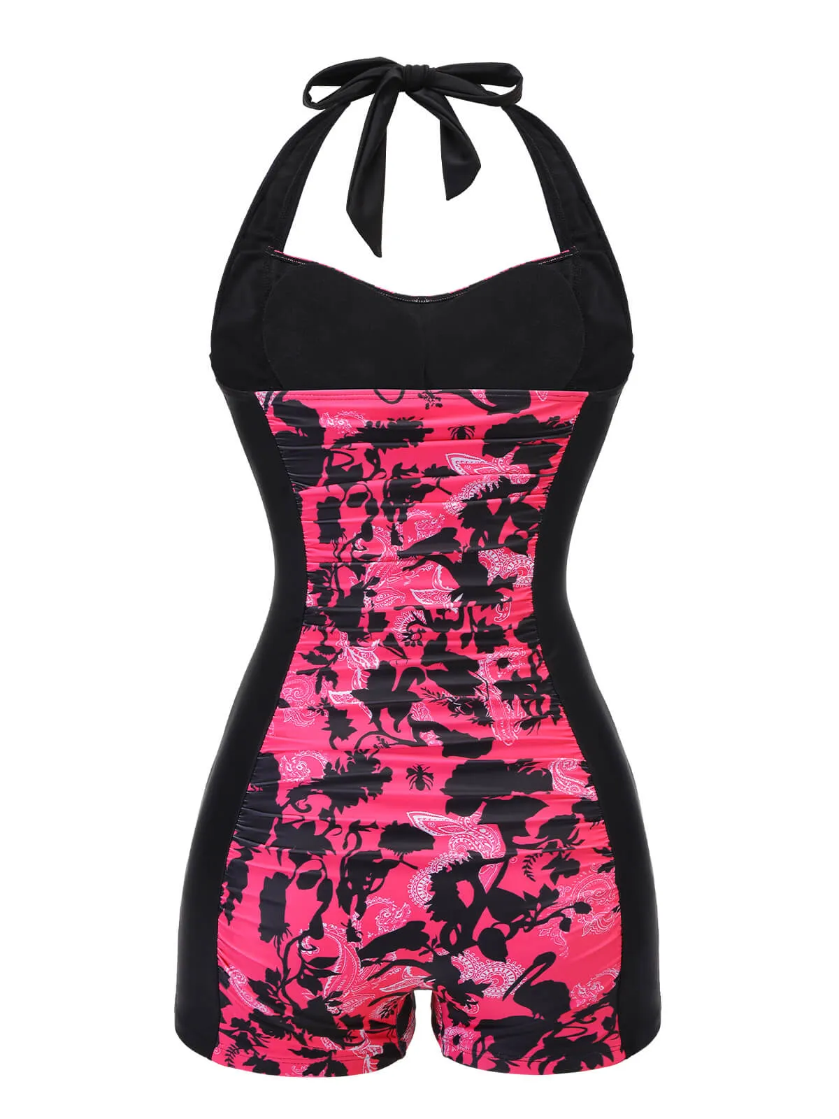 Black & Pink 1950s Floral Halter Swimsuit sold by Retro Stage product image thumbnail 4