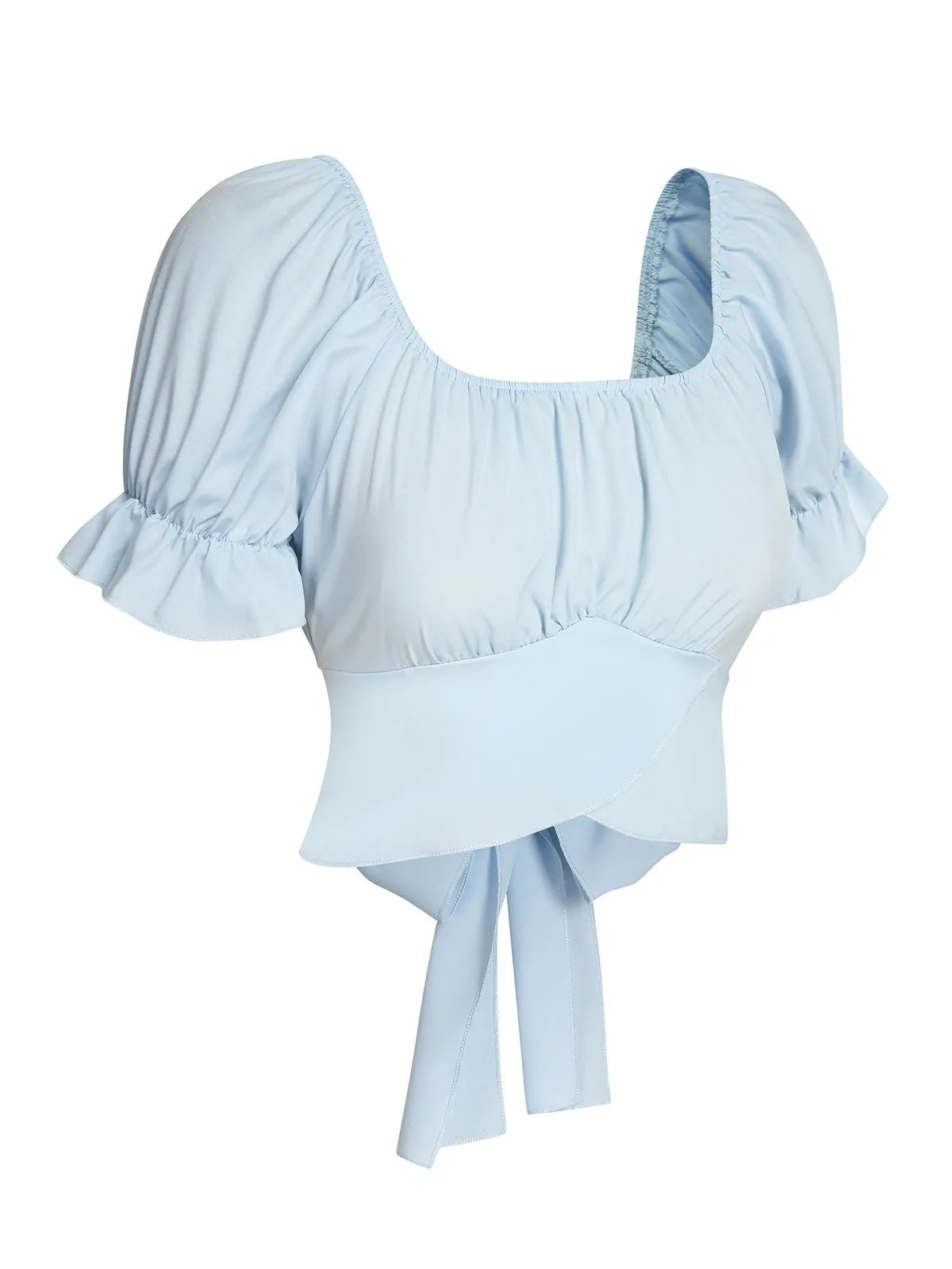 Sky Blue 1950s Solid Puff Sleeves Tops sold by Retro Stage product image thumbnail 3