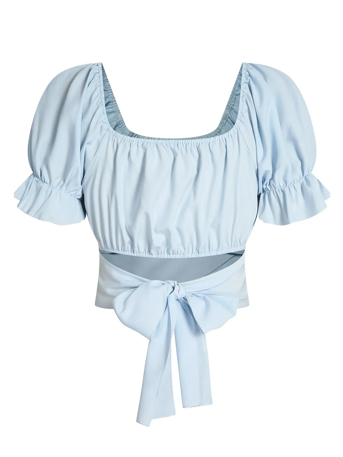 Sky Blue 1950s Solid Puff Sleeves Tops sold by Retro Stage product image thumbnail 4