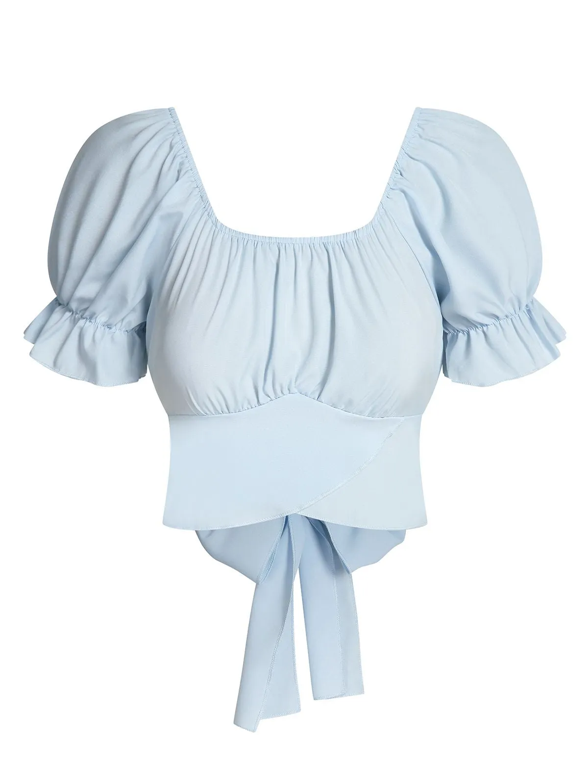 Sky Blue 1950s Solid Puff Sleeves Tops sold by Retro Stage product image thumbnail 2