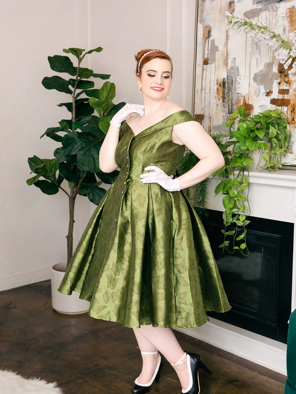 Green 1950s Off-Shoulder Vintage Dress sold by Retro Stage