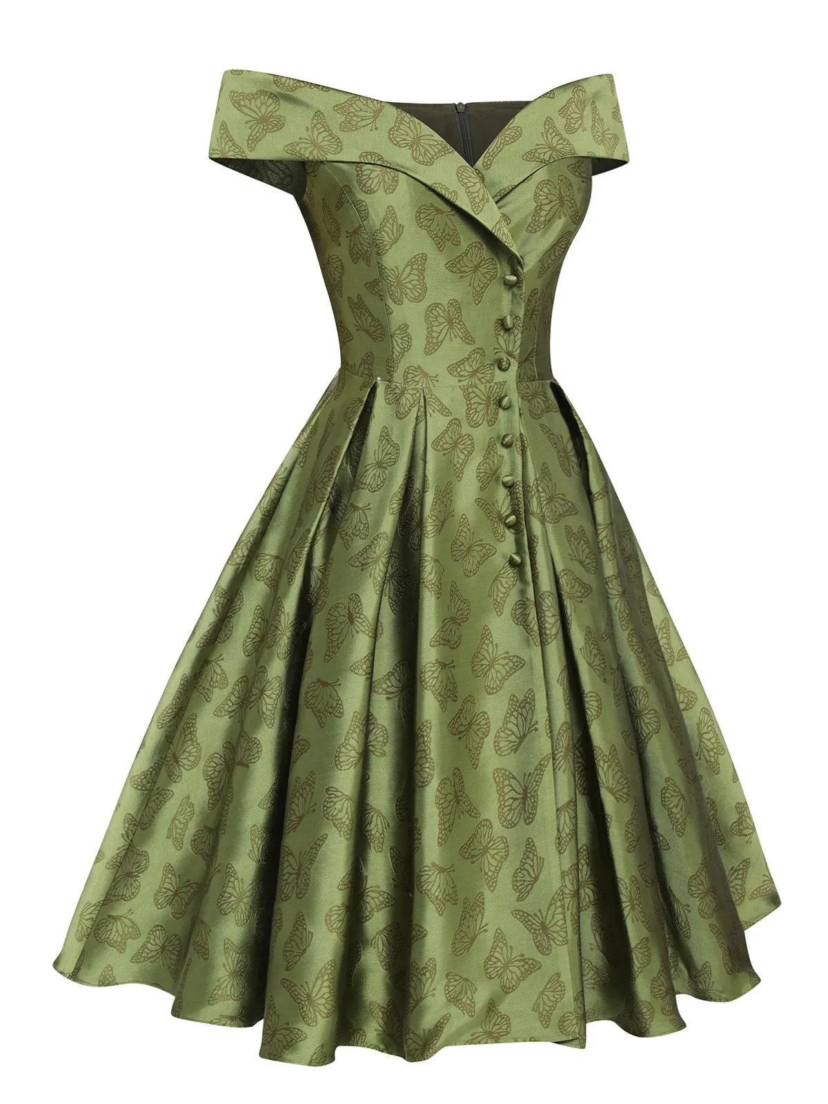 Green 1950s Off-Shoulder Vintage Dress sold by Retro Stage product image thumbnail 5