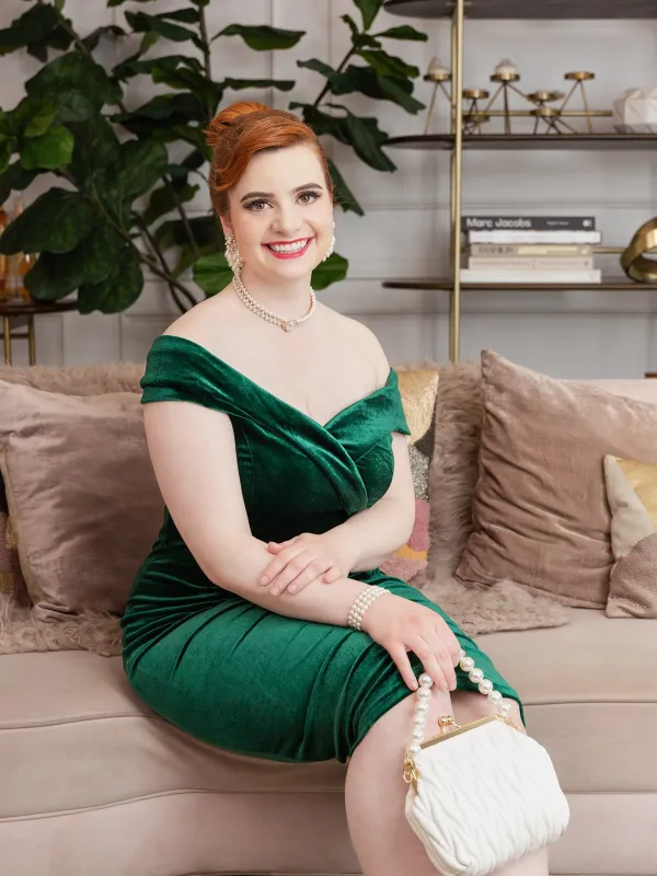 1960s Off Shoulder Velvet Bodycon Dress sold by Retro Stage