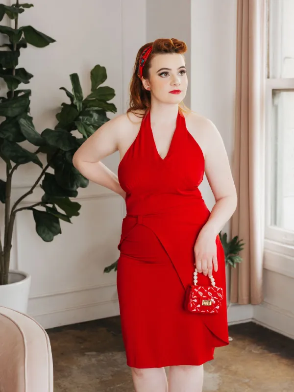 Red 1960s Solid Halter Bodycon Dress sold by Retro Stage