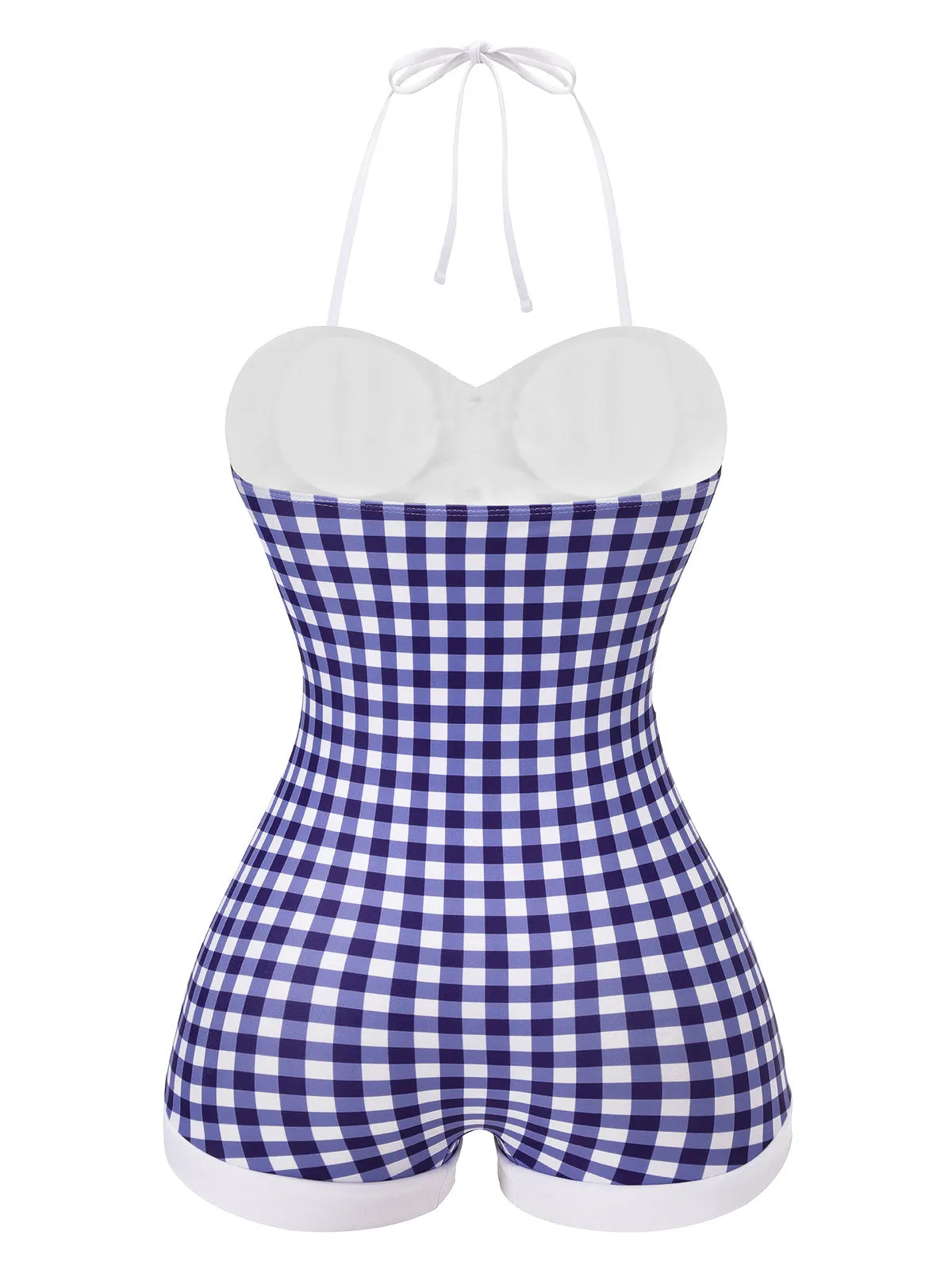 Blue 1950s Plaid Floral Swimsuit sold by Retro Stage product image thumbnail 4