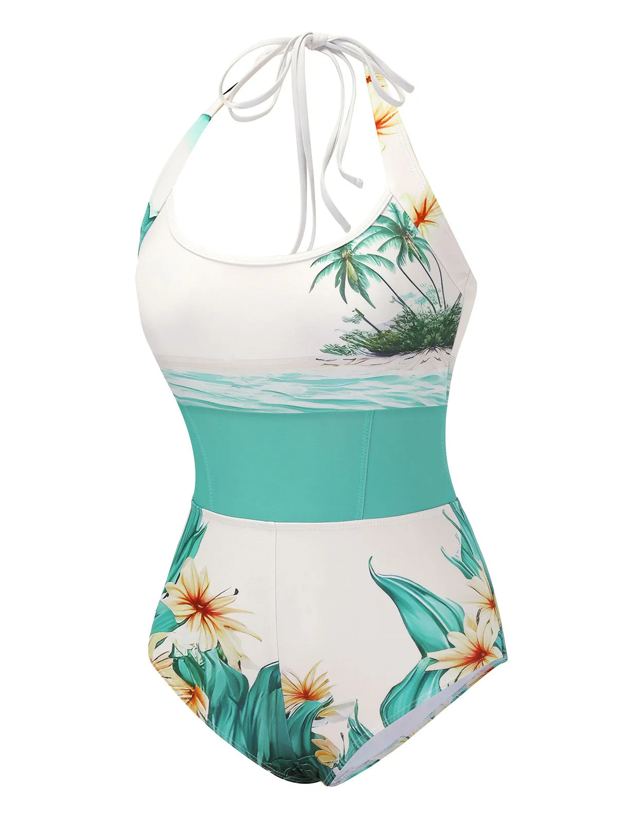 1950s Coconut Tree & Beach Patchwork Swimsuit sold by Retro Stage product image thumbnail 3