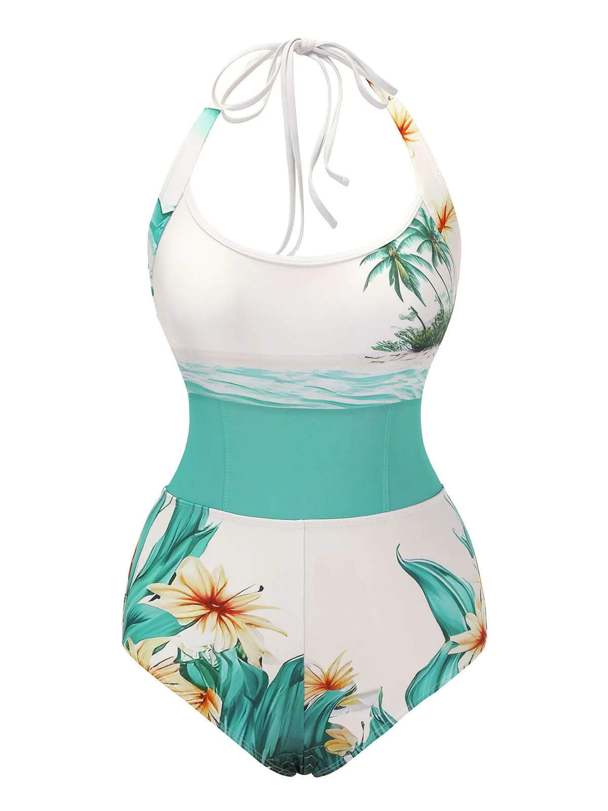 1950s Coconut Tree & Beach Patchwork Swimsuit sold by Retro Stage product image thumbnail 2