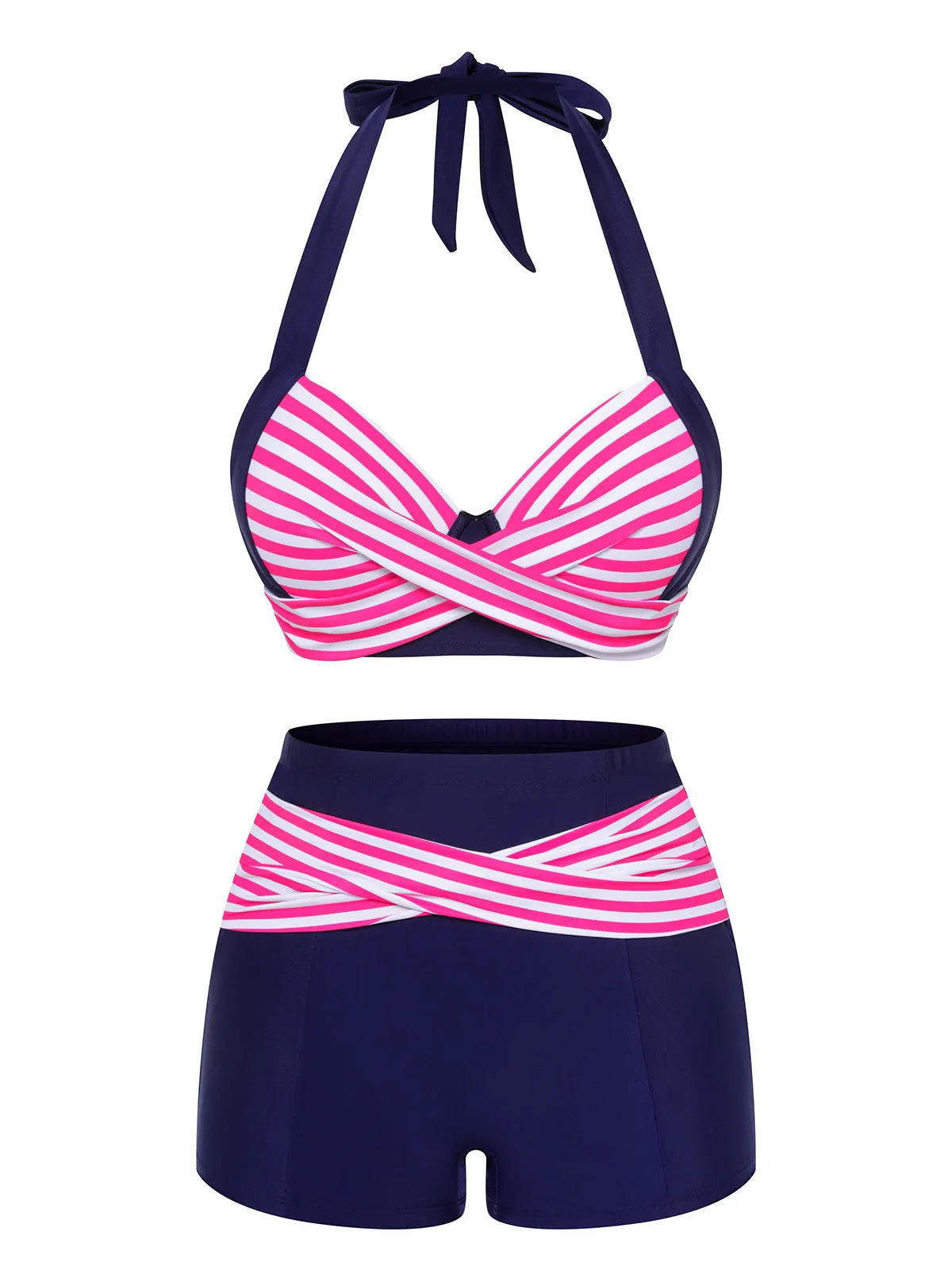 Pink & Blue 1950s Striped Halter Swimsuit sold by Retro Stage product image thumbnail 2