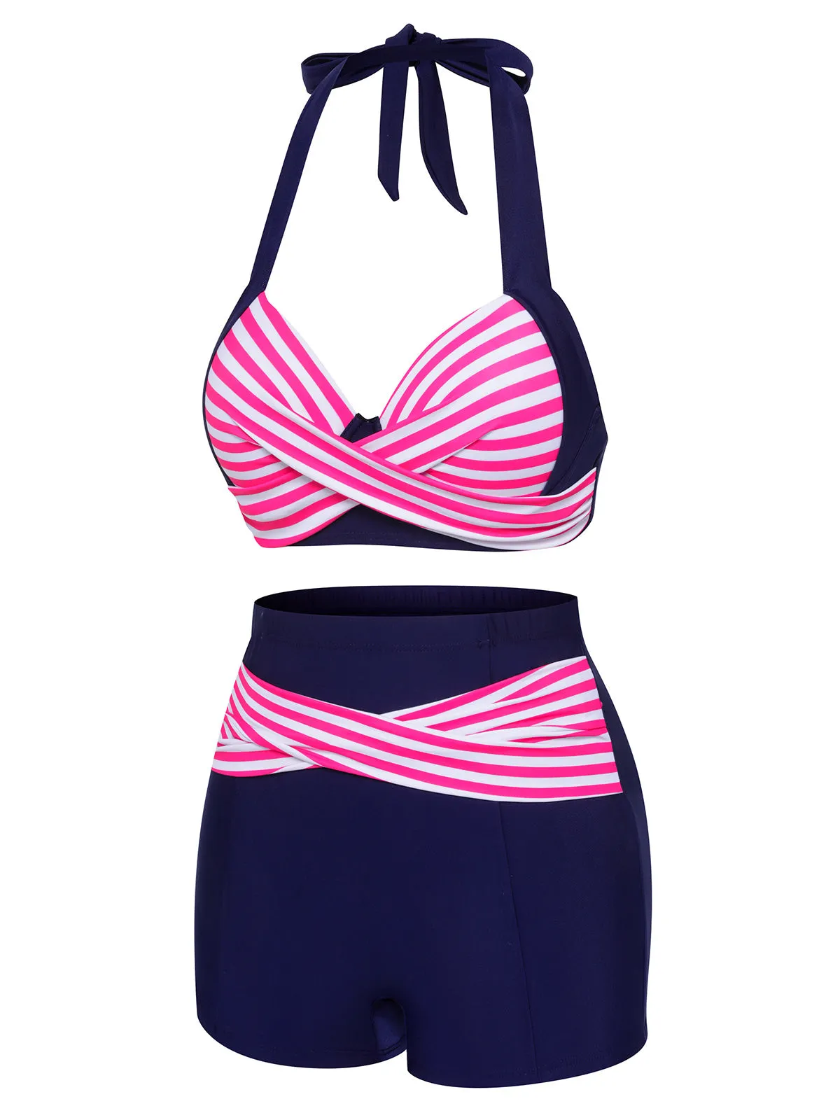 Pink & Blue 1950s Striped Halter Swimsuit sold by Retro Stage product image thumbnail 3