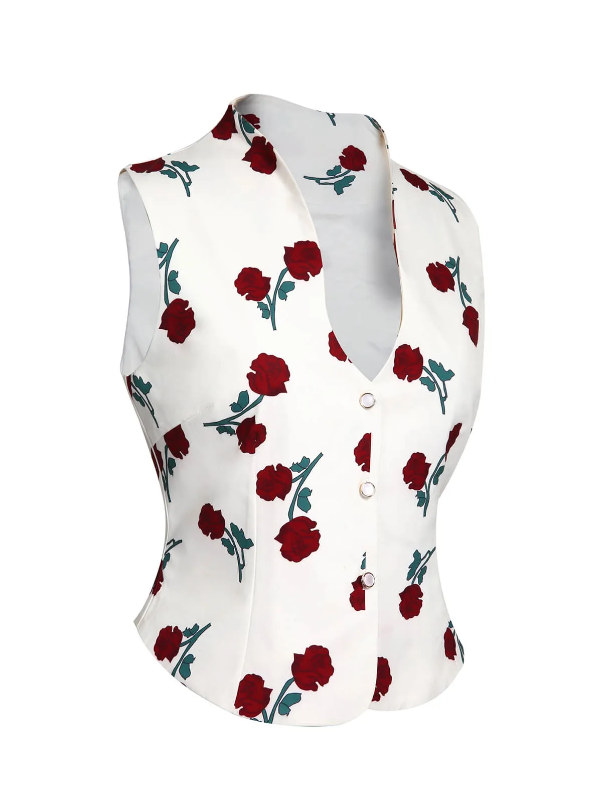 White 1950s Roses Vintage Sleeveless Top sold by Retro Stage product image thumbnail 3