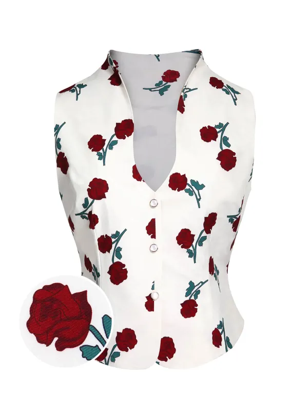 White 1950s Roses Vintage Sleeveless Top sold by Retro Stage