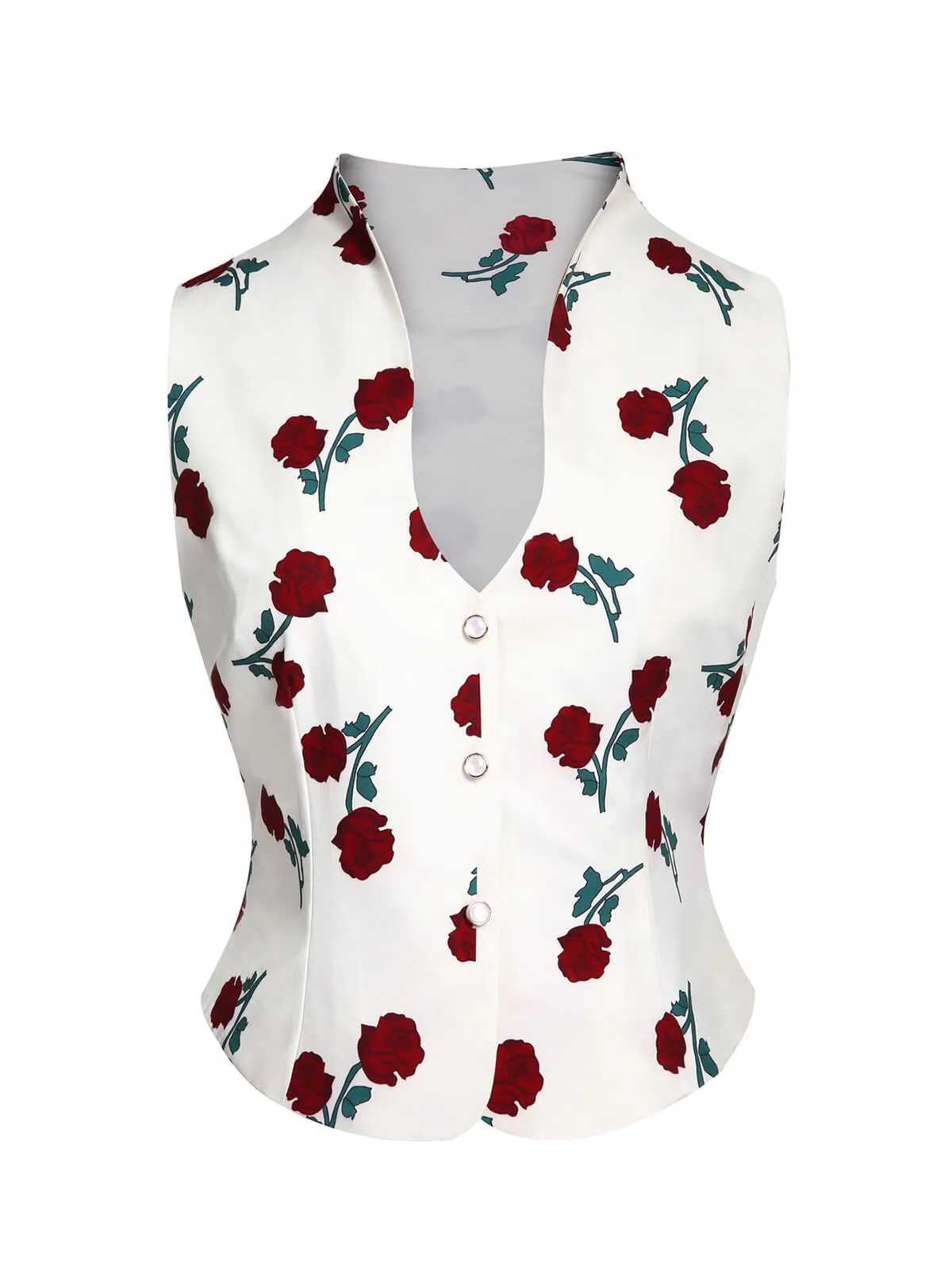 White 1950s Roses Vintage Sleeveless Top sold by Retro Stage product image thumbnail 2