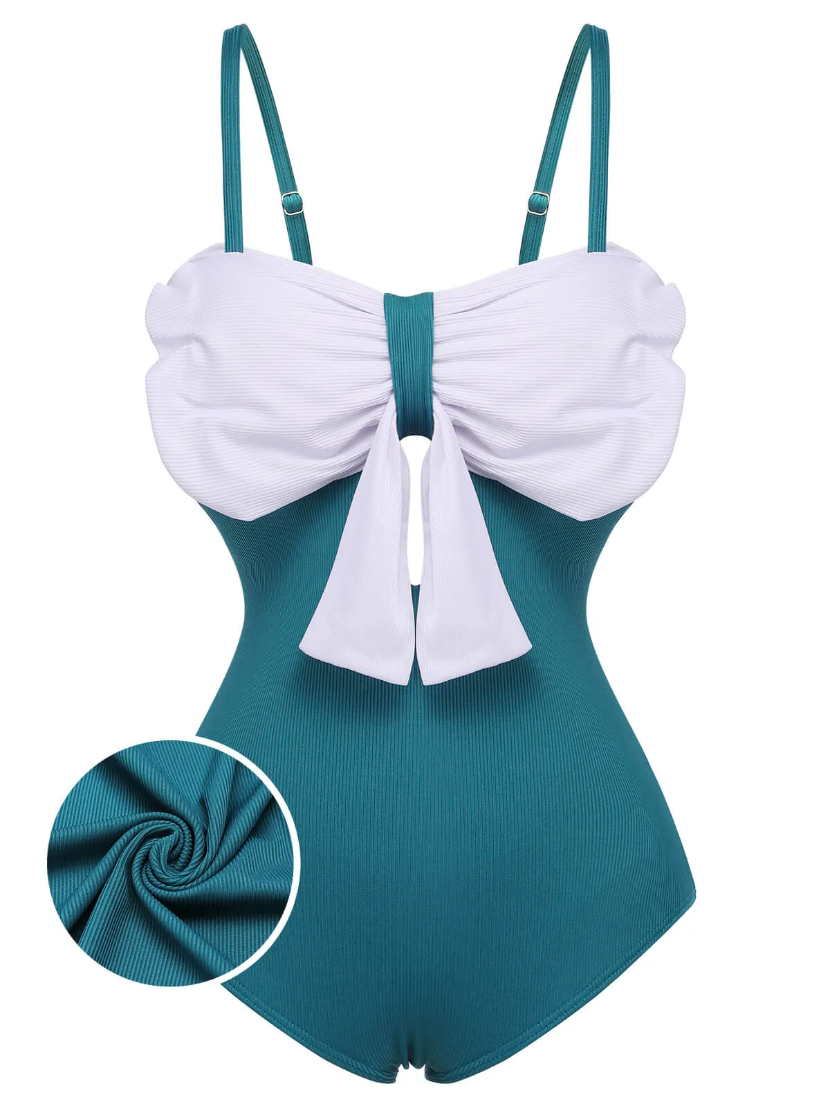 2PCS Blue 1930s Bow Strap Swimsuit & Skirt sold by Retro Stage product image thumbnail 2