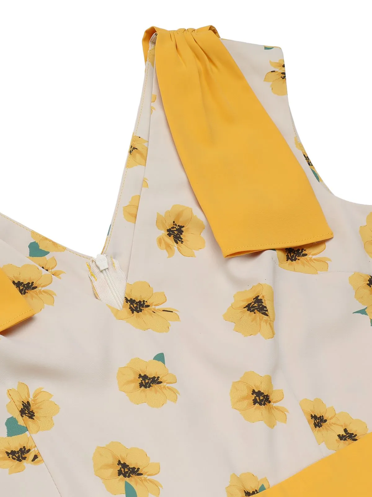 Yellow 1940s V-Neck Sunflower Patchwork Jumpsuit sold by Retro Stage product image thumbnail 4
