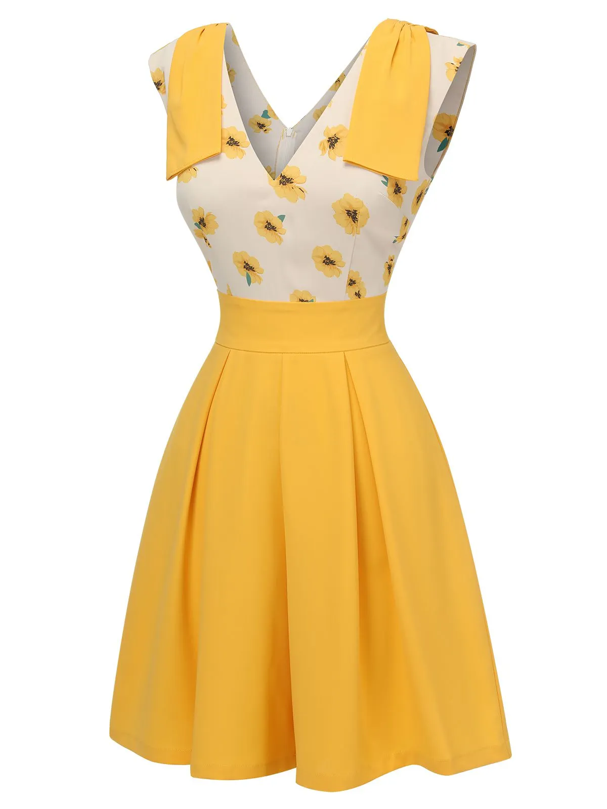 Yellow 1940s V-Neck Sunflower Patchwork Jumpsuit sold by Retro Stage product image thumbnail 2