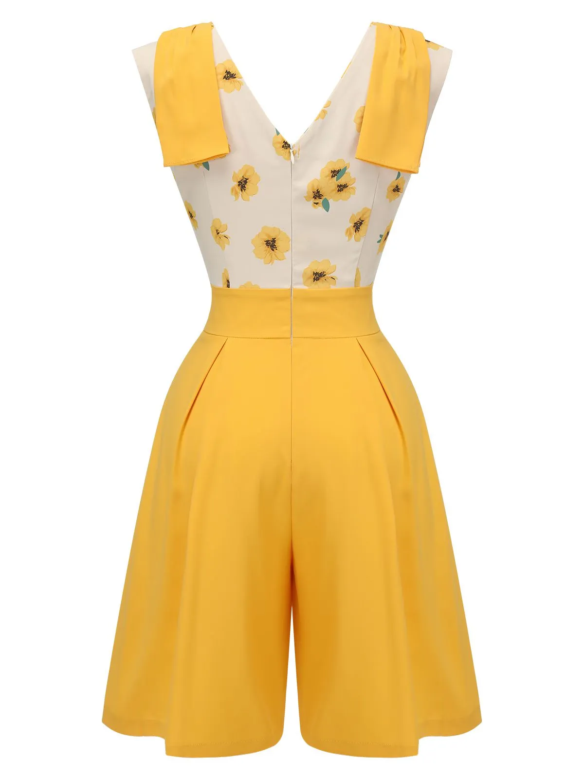 Yellow 1940s V-Neck Sunflower Patchwork Jumpsuit sold by Retro Stage product image thumbnail 3