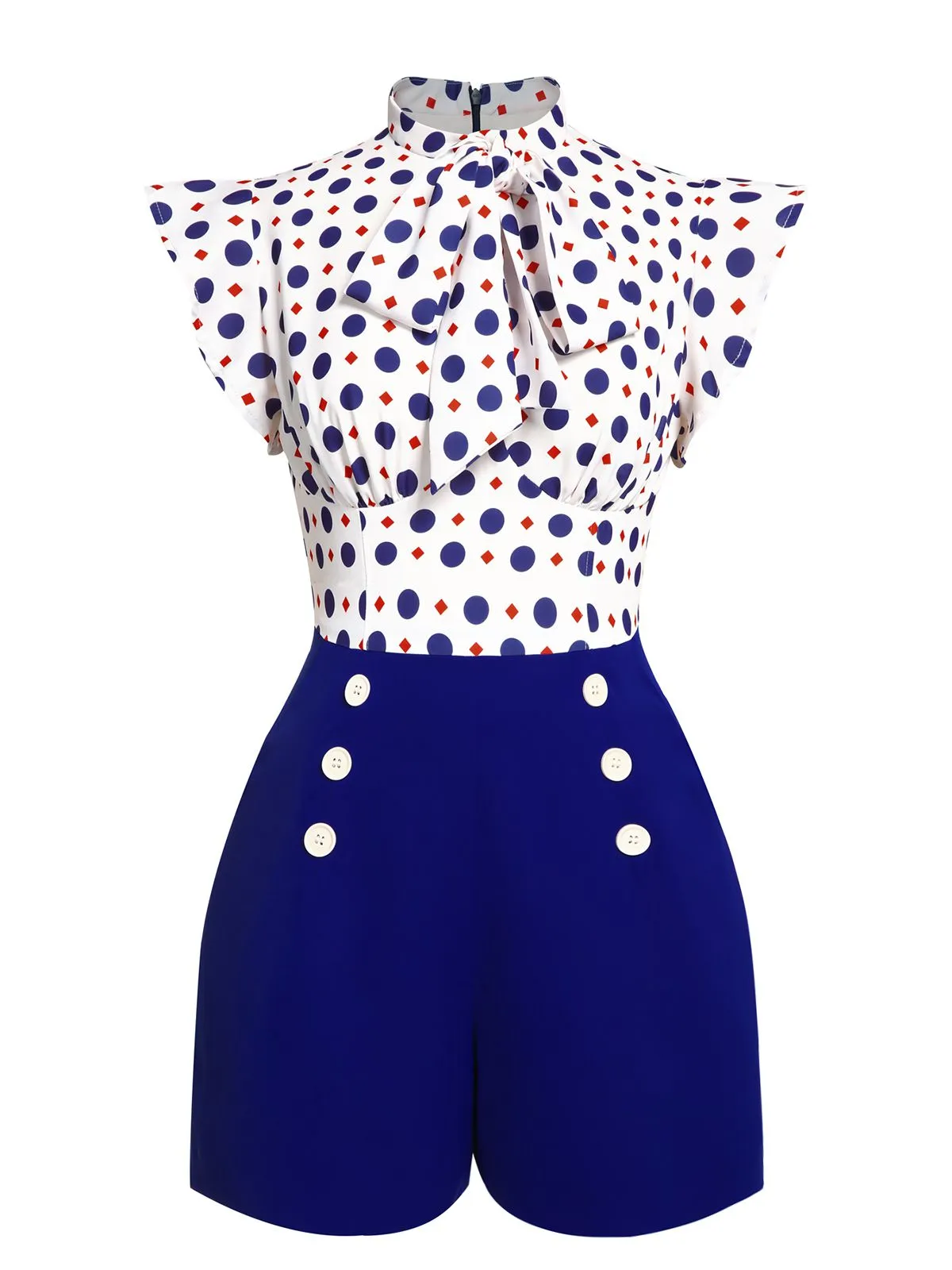 Blue 1950s Polka Dot Buttoned Romper sold by Retro Stage product image thumbnail 2