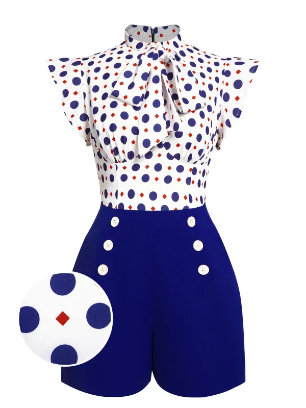 Blue 1950s Polka Dot Buttoned Romper sold by Retro Stage