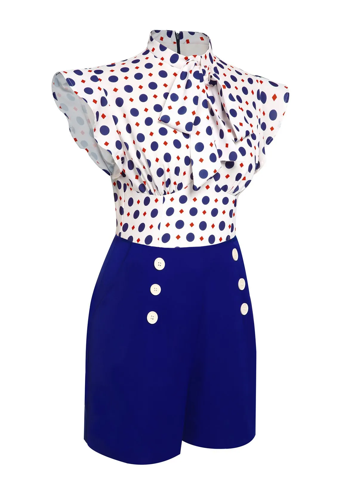 Blue 1950s Polka Dot Buttoned Romper sold by Retro Stage product image thumbnail 3