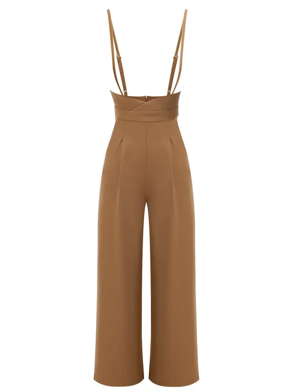 Coffee 1930s Solid Suspender Jumpsuit sold by Retro Stage