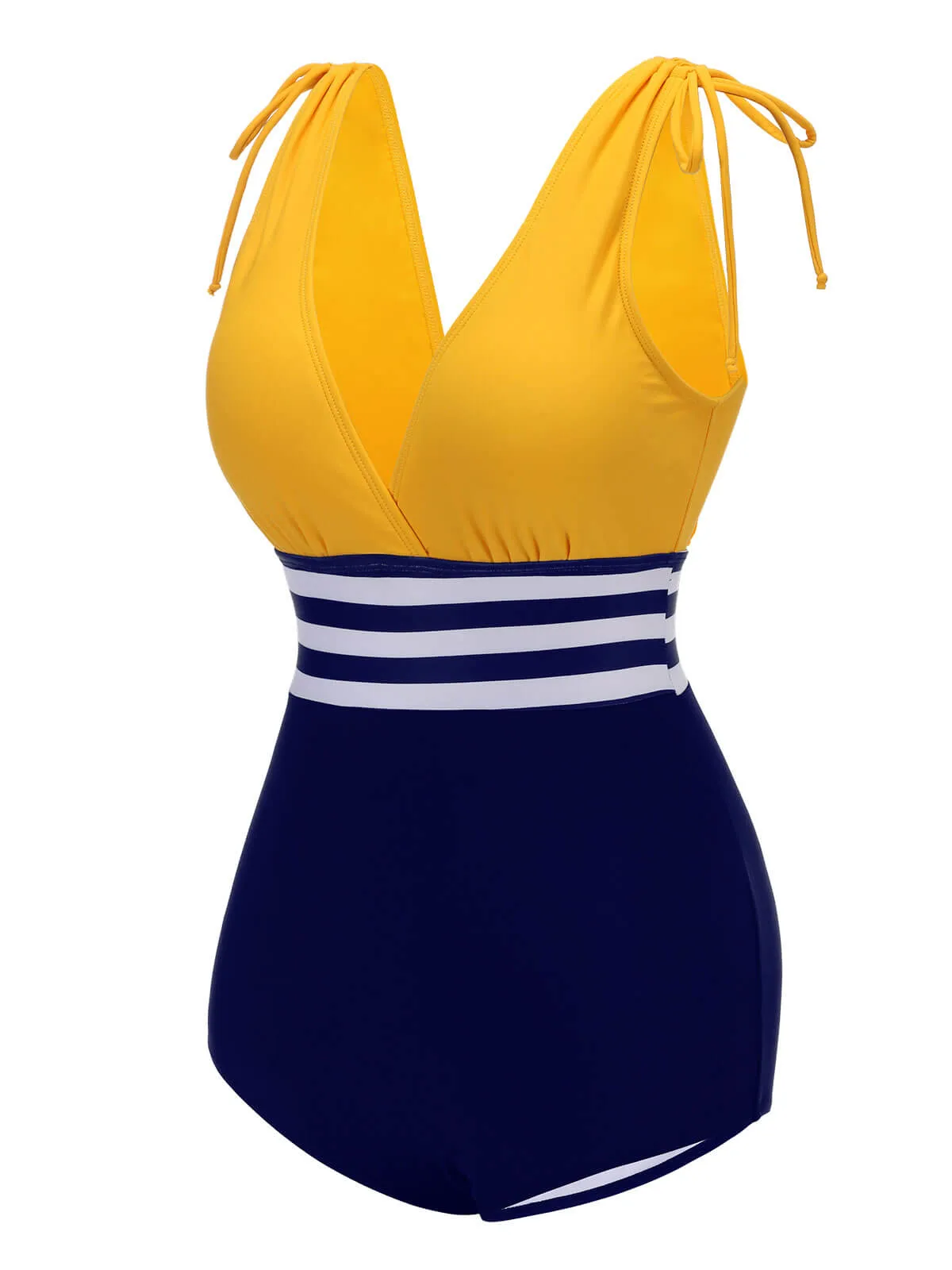 Yellow & Blue 1950s Striped Lace-Up Swimsuit sold by Retro Stage product image thumbnail 3