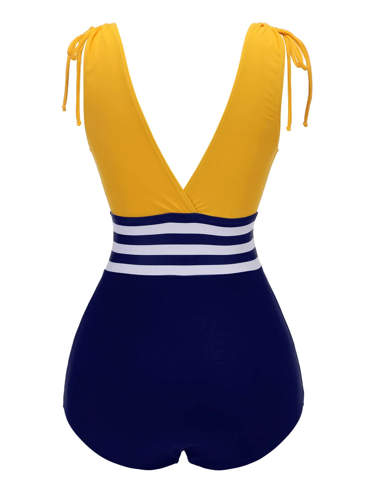 Yellow & Blue 1950s Striped Lace-Up Swimsuit sold by Retro Stage product image thumbnail 4