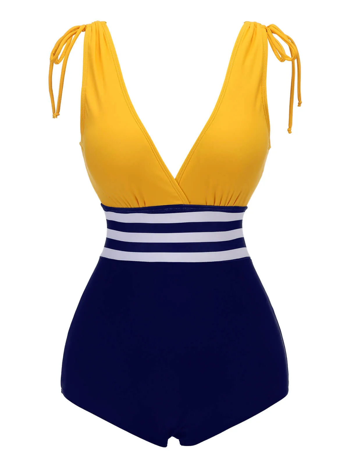 Yellow & Blue 1950s Striped Lace-Up Swimsuit sold by Retro Stage product image thumbnail 2
