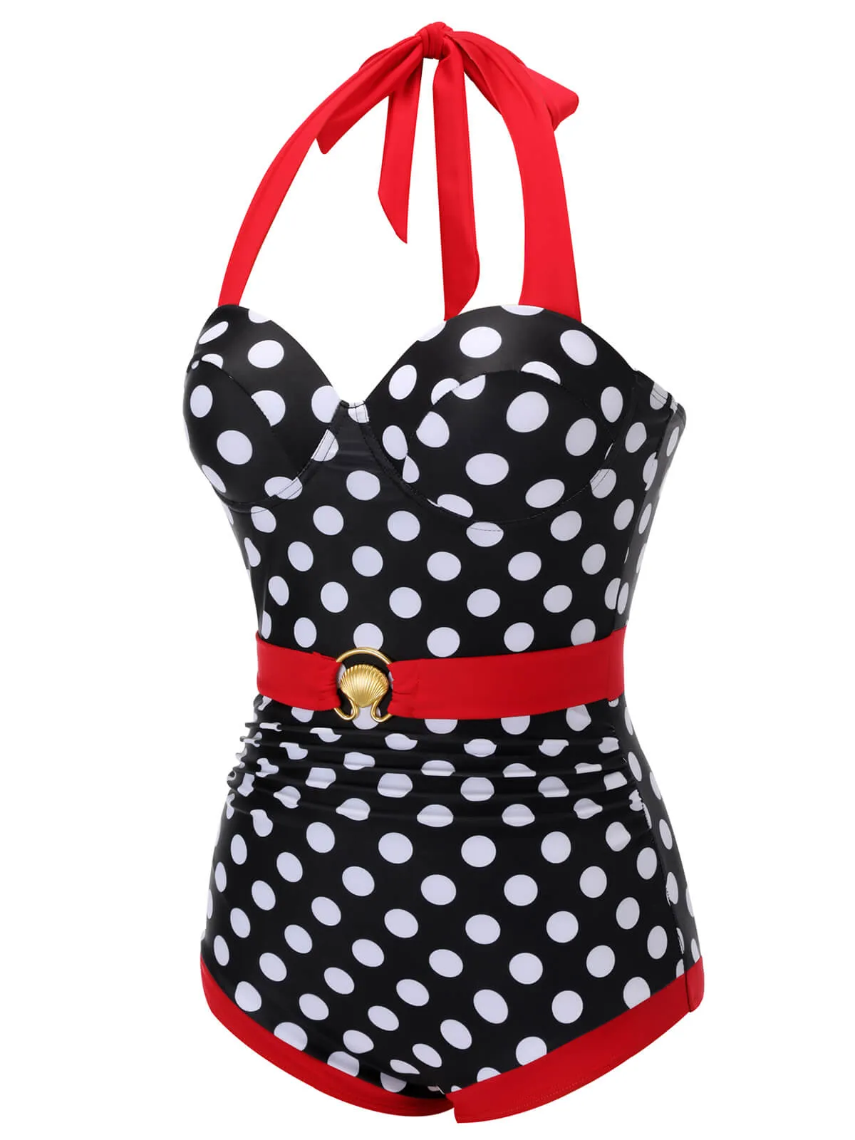 Black & Red 1950s Dots Halter Swimsuit sold by Retro Stage product image thumbnail 4