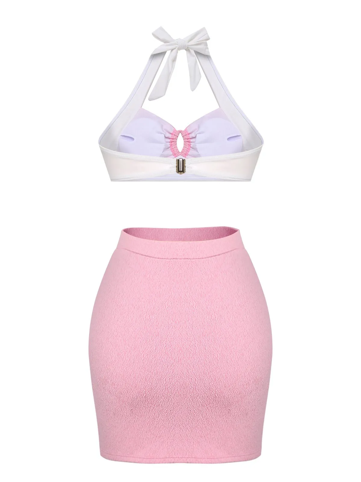 Pink 1940s Patchwork Lace-Up Halter Swimsuit sold by Retro Stage product image thumbnail 4