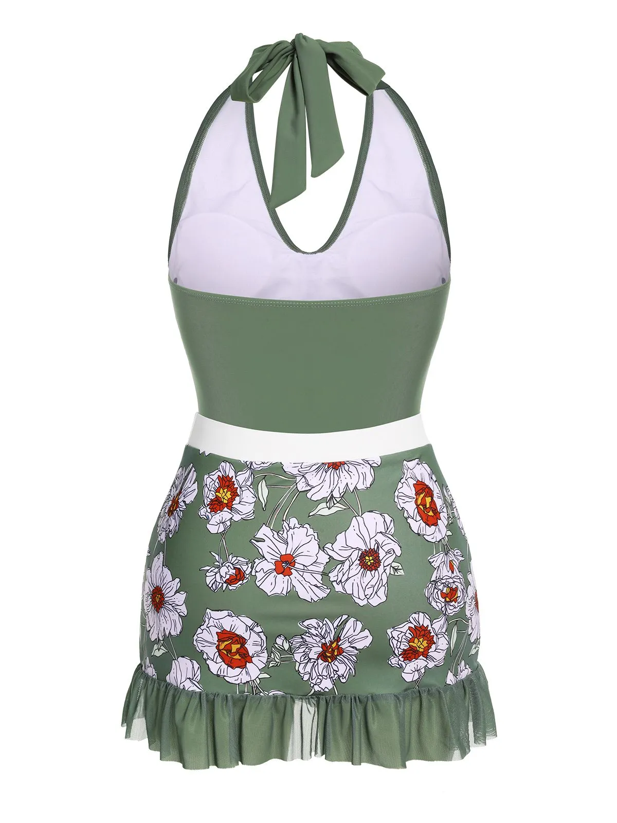 Green 1940s Floral Halter One-Piece Swimsuit sold by Retro Stage product image thumbnail 4