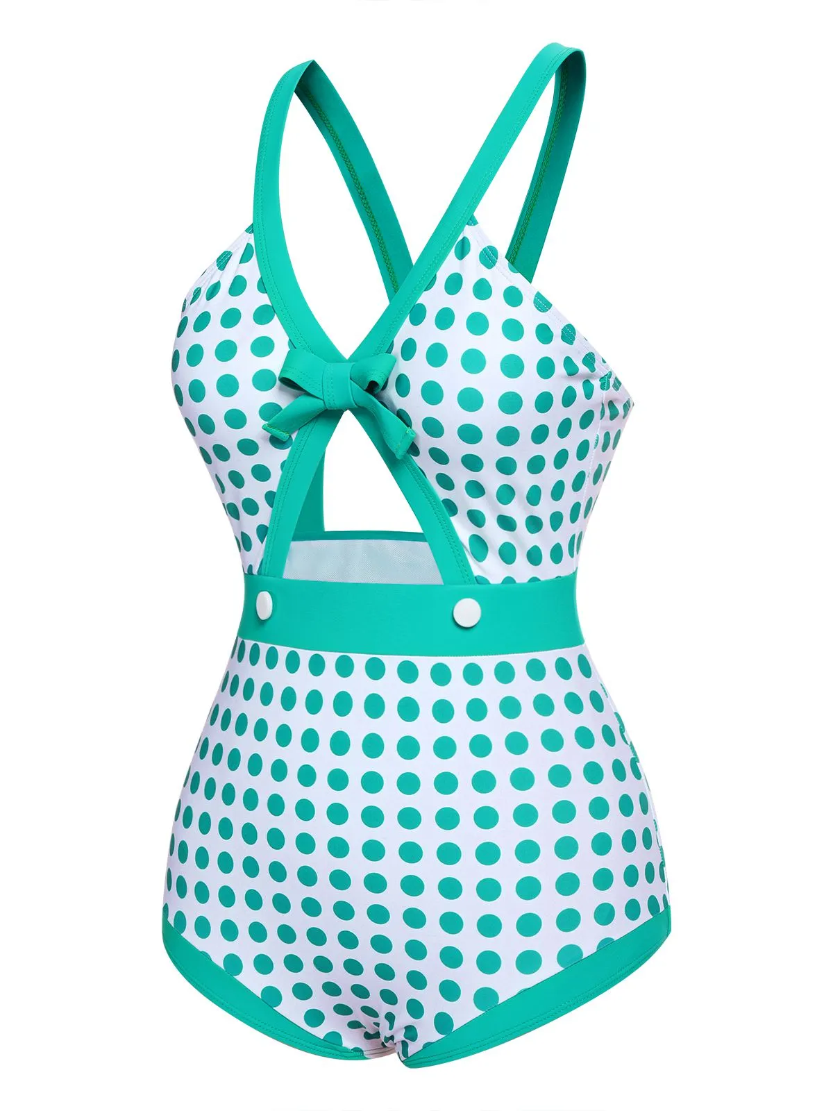 Green 1940s Polka Dot Bowknot One-Piece Swimsuit sold by Retro Stage product image thumbnail 3