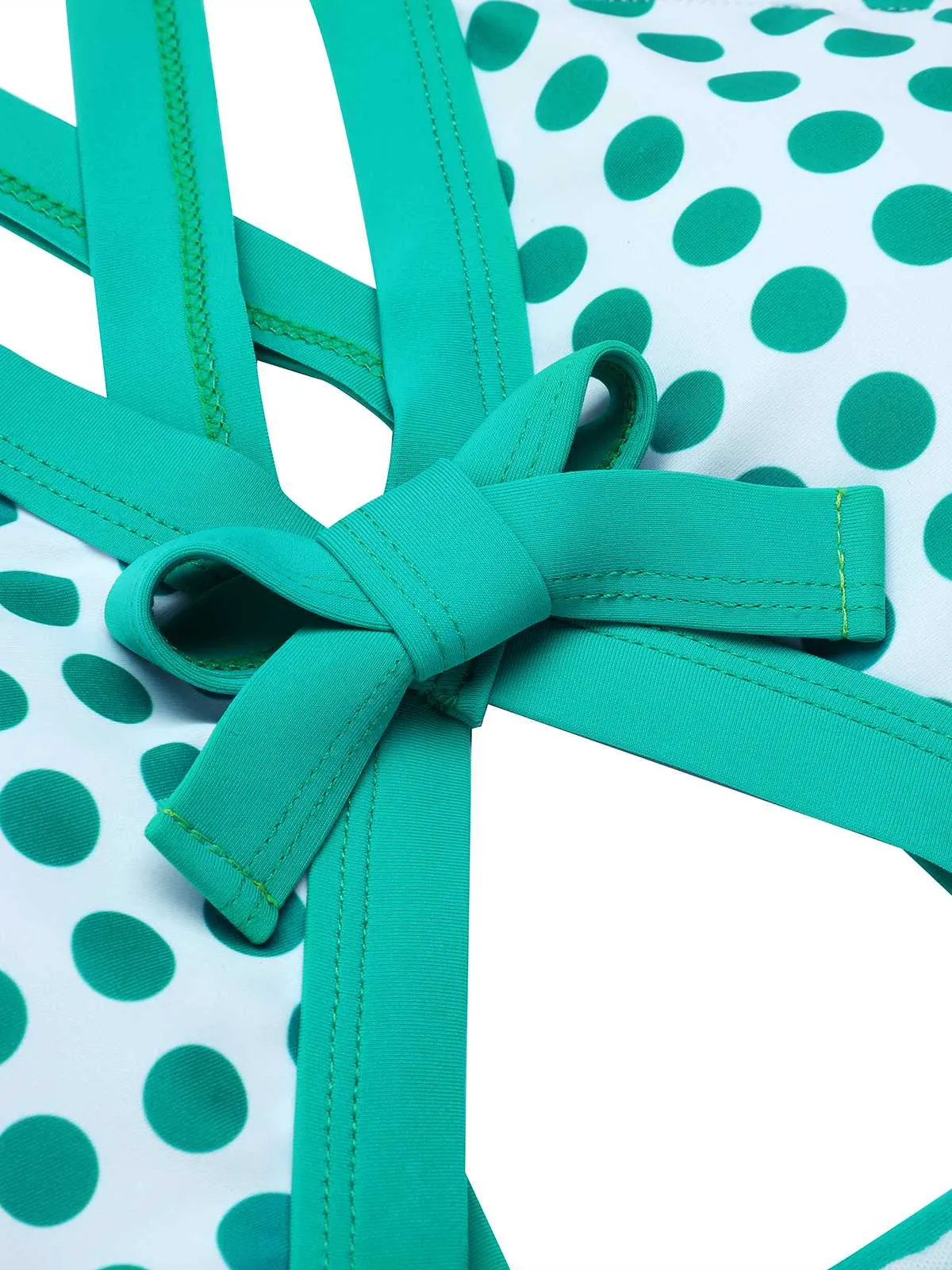 Green 1940s Polka Dot Bowknot One-Piece Swimsuit sold by Retro Stage product image thumbnail 5