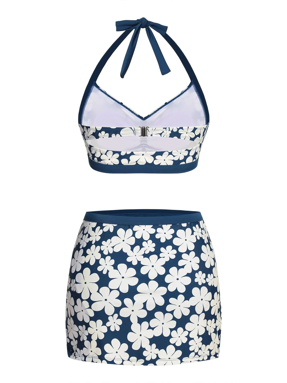 Blue 1940s Floral Ruffles Halter Swimsuit sold by Retro Stage product image thumbnail 4